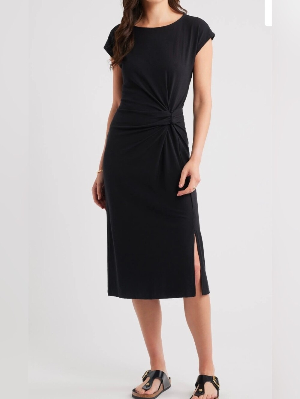 Caslon Nordstrom Brand Twist Cotton Blend Knit Midi Dress Black Size XXS